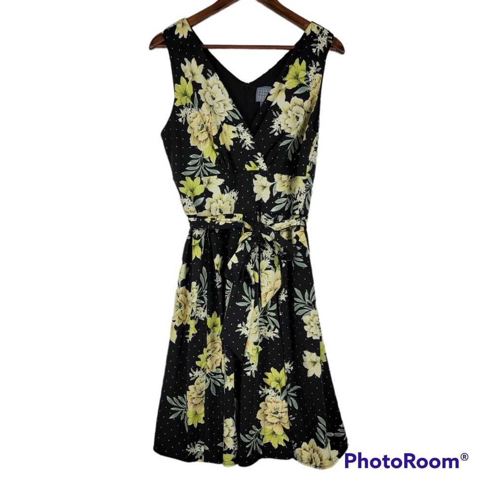 Rabbit Rabbit Rabbit Designs Sz 12 Sleeveless Dress Black Yellow Belted …